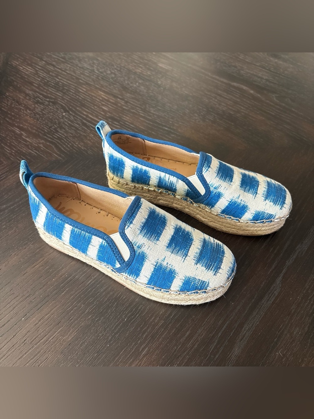 Sam Edelman Carrie Slip on Espadrille Blue & White  Ikat NWOT size 6 Euro Summer